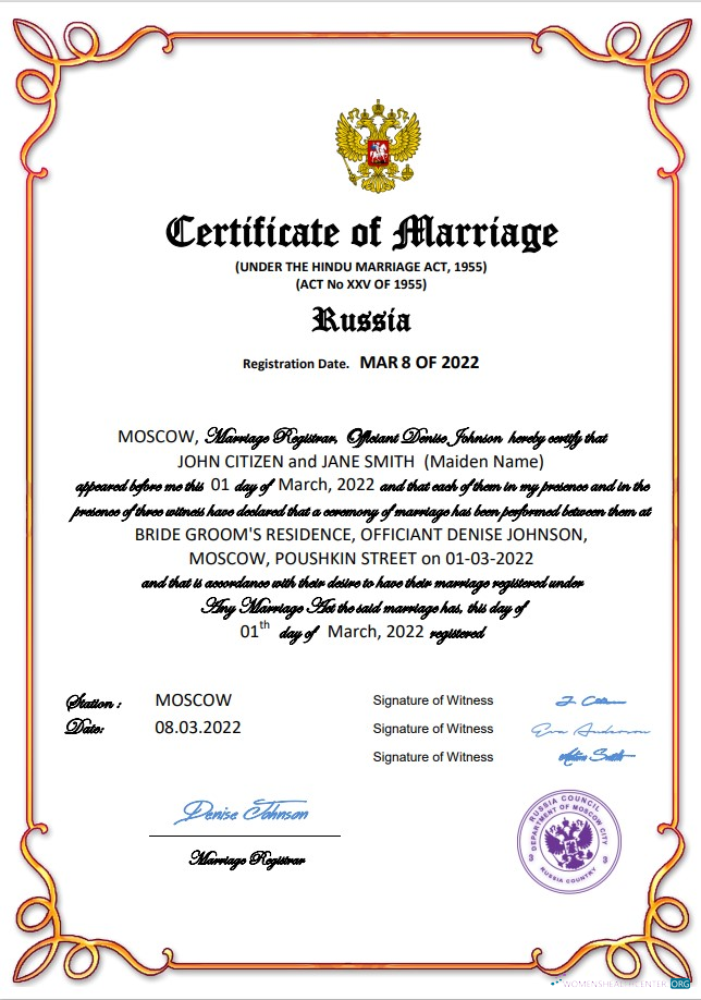 Download Russia marriage certificate Word and PDF template Photoshop template